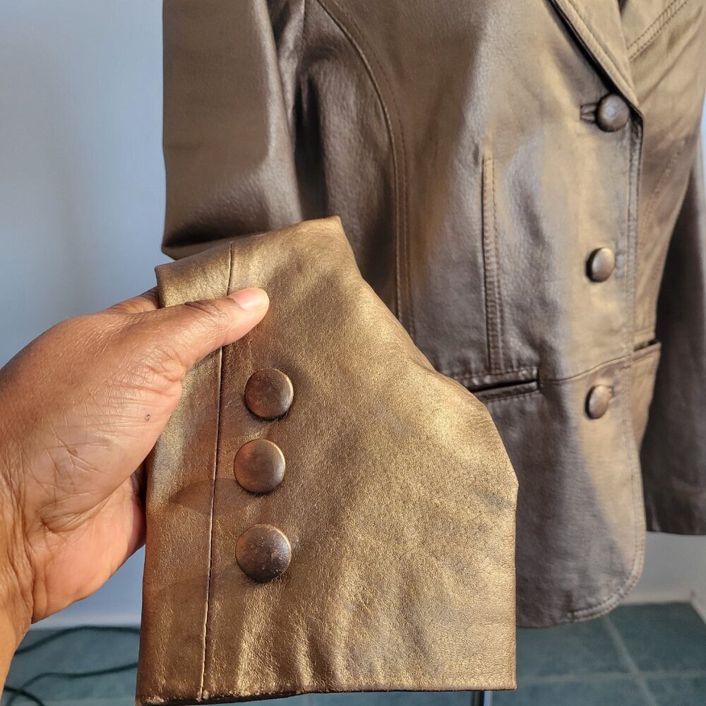 Bernardo Bronze Genuine Leather Blazer Jacket (Size: M) - Picture 8 of 16